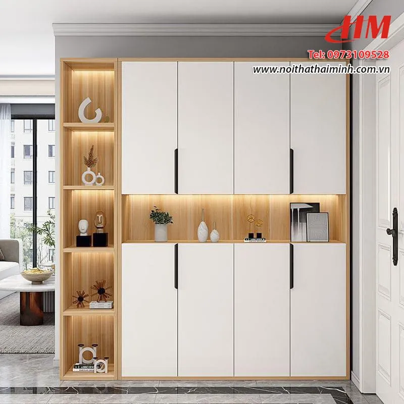 Tủ giày nhựa giả vân gỗ 4 cánh