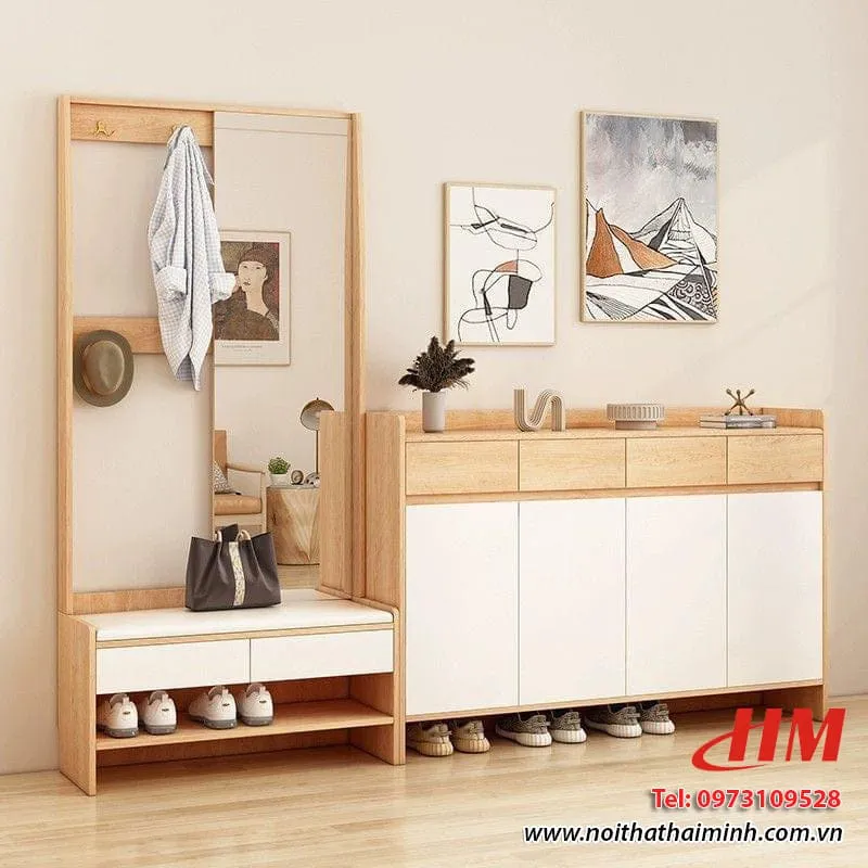 Tủ giày nhựa giả vân gỗ cách điệu