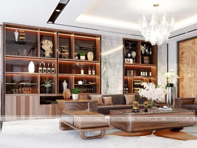 Một trong những mẫu tủ rượu âm tường phòng khách được ưa chuông nhất