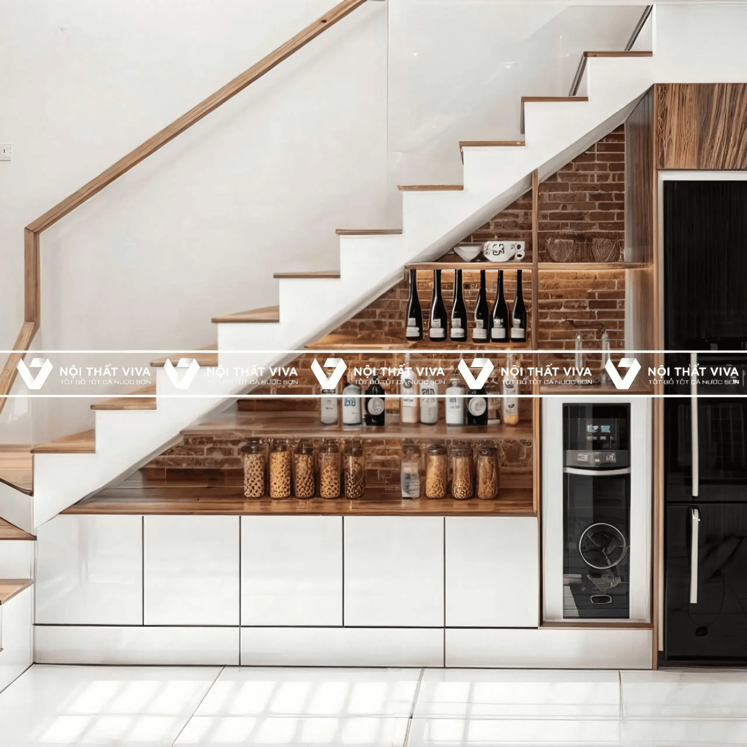 Tủ sách cầu thang phòng khách