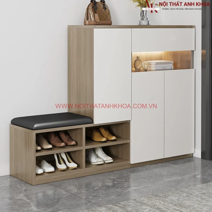 Tủ giày có ghế ngồi gỗ công nghiệp thông minh đẹp, tiện lợi, giá rẻ