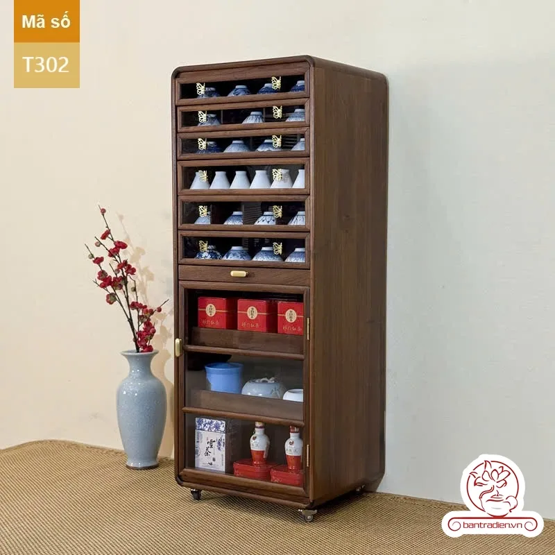 Tủ kệ trà kích thước lớn trưng bày ấm chén dụng cụ trà T302