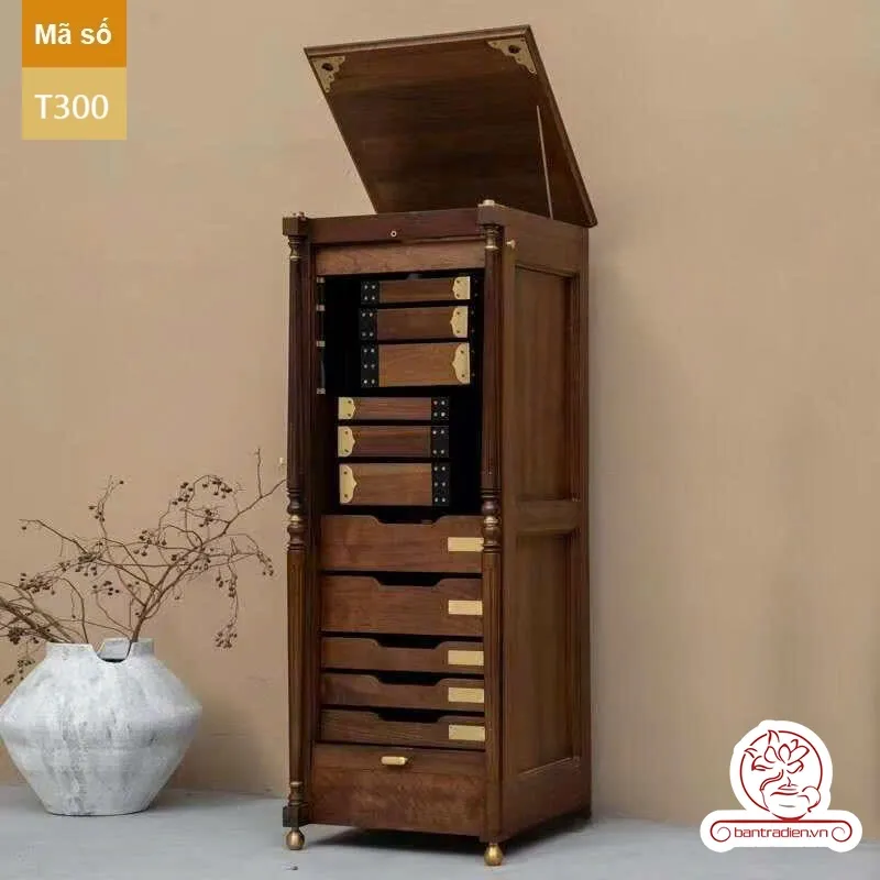 Tủ kệ trà kích thước lớn trưng bày ấm chén dụng cụ trà T300