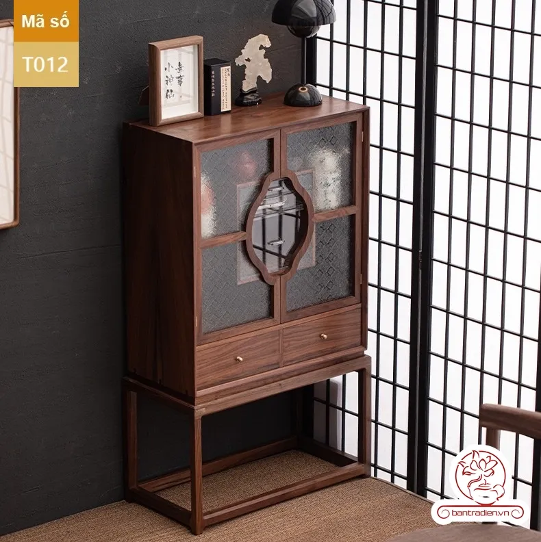 Tủ kệ trà kết hợp bàn pha trà, trưng bày ấm chén dụng cụ trà T012