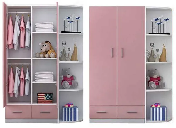 Tủ quần áo 2 cửa cho bé gái màu hồng