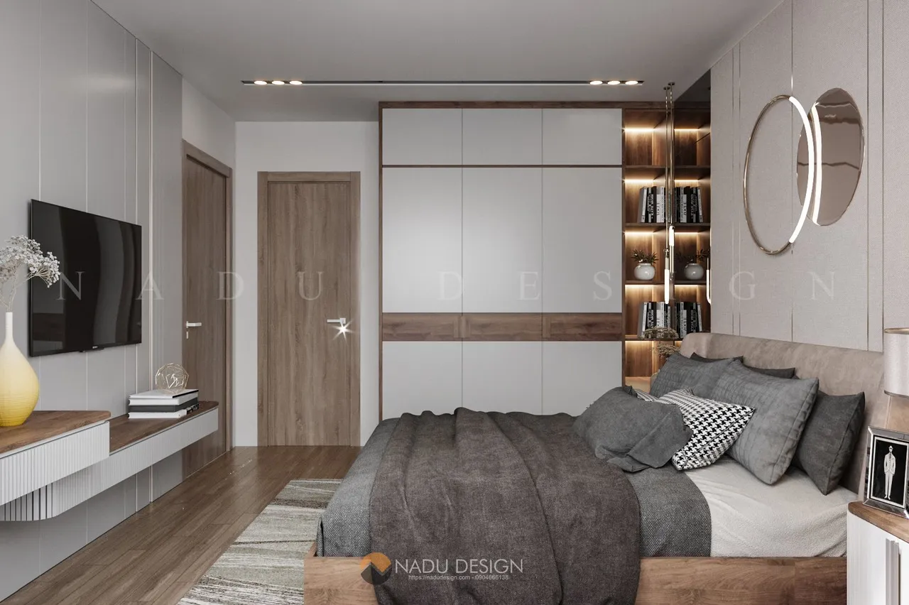 Tủ quần áo 3 buồng gỗ công nghiệp kiểu dáng đơn giản, tay nắm âm hiện đại và sạch sẽ