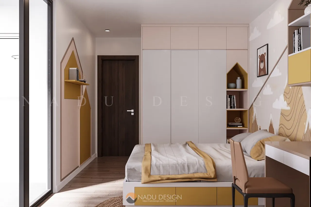 Tủ quần áo 3 buồng gỗ công nghiệp đơn giản, màu sắc tươi sáng dành cho phòng ngủ của các bé