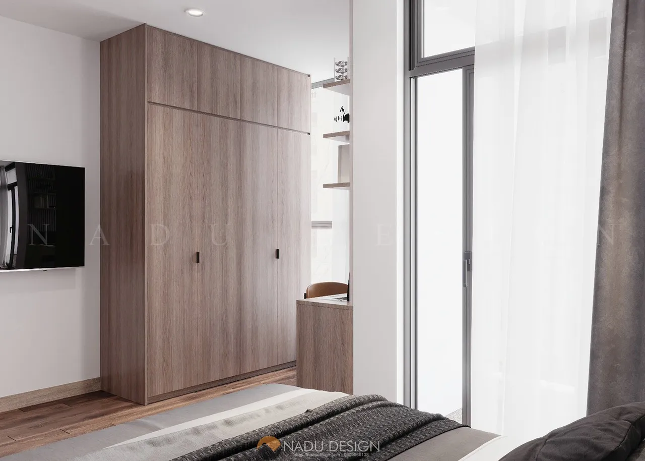 Tủ quần áo gỗ công nghiệp 3 buồng màu nâu nhạt với thiết kế hiện đại, tinh tế