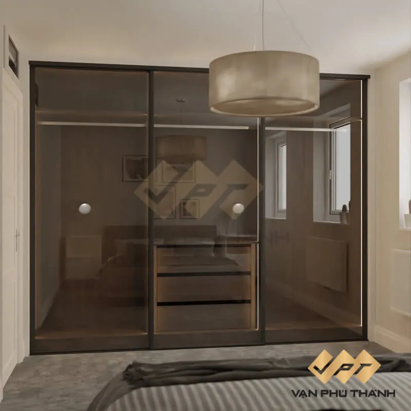 Mẫu tủ 3 cánh cửa lùa chất liệu cánh kính sang trọng giá tốt