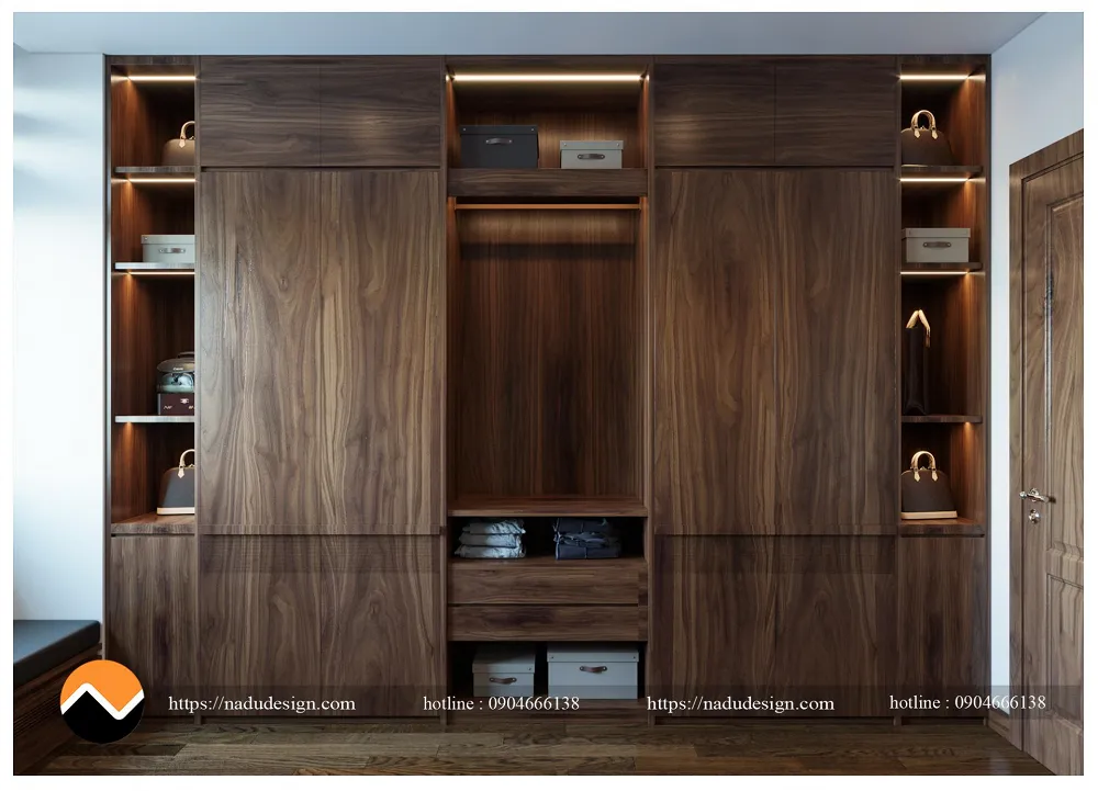 Tủ quần áo gỗ tự nhiên 4 buồng lớn, gam màu trầm ấm và vân gỗ đẹp mắt, sang trọng