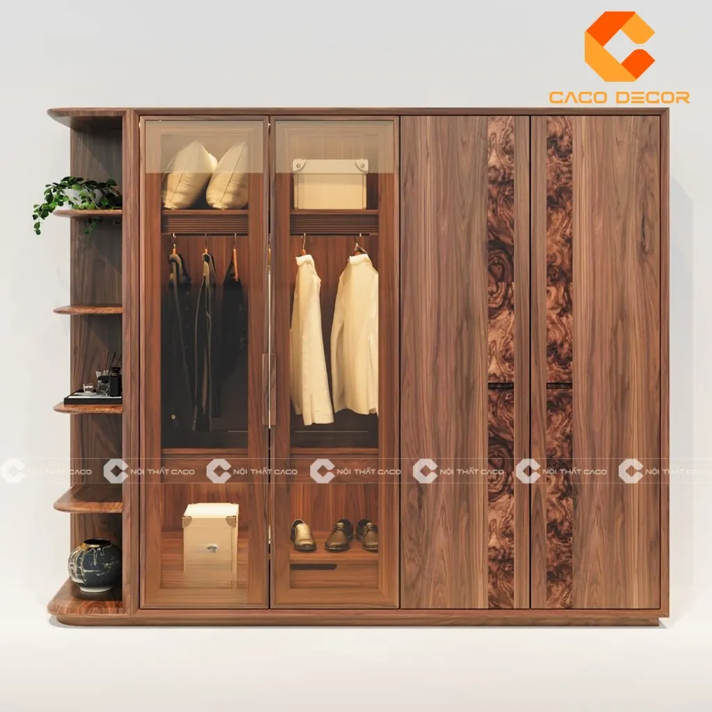 Tủ quần áo 4 cánh gỗ sồi tự nhiên màu sáng, thiết kế hiện đại