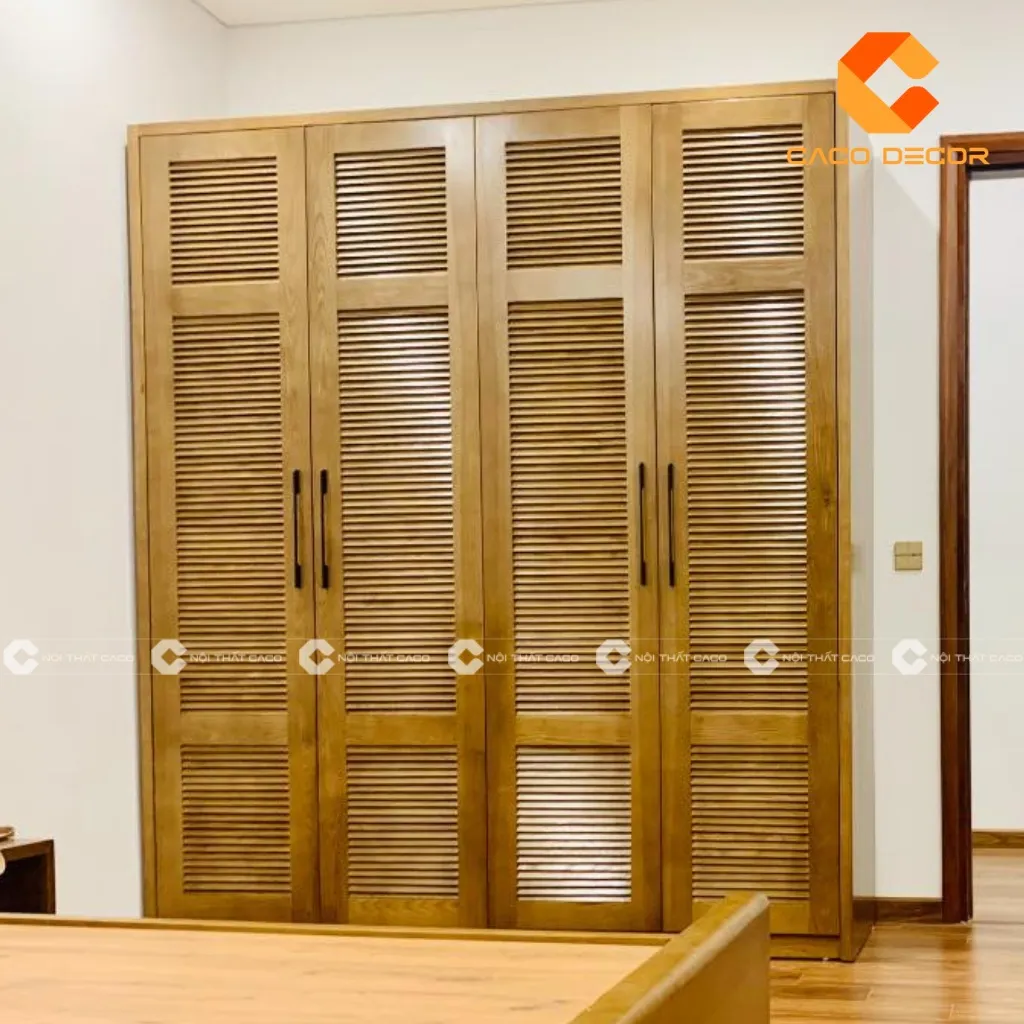 Tủ quần áo 4 cánh gỗ tự nhiên thiết kế cánh mở hiện đại với vân gỗ nổi bật