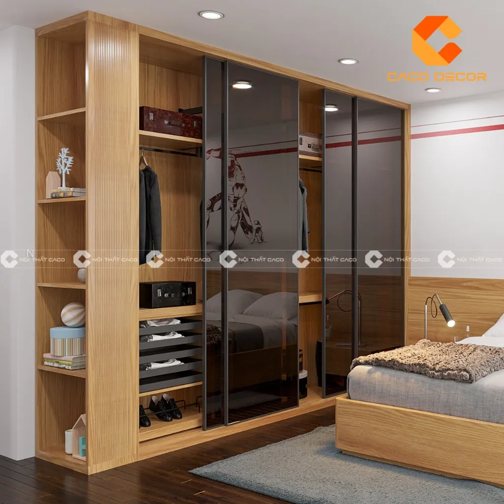 Mẫu tủ quần áo 4 cánh gỗ tự nhiên mã SP09