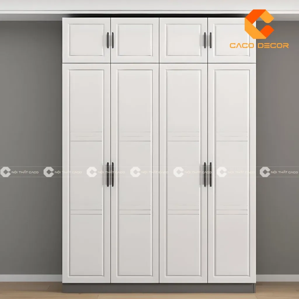 Mẫu tủ quần áo 4 cánh gỗ tự nhiên màu trắng thanh lịch