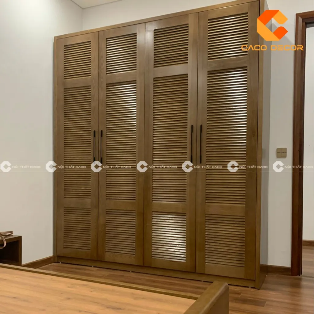 Mẫu tủ quần áo 4 cánh gỗ tự nhiên mã SP03 với thiết kế tối giản