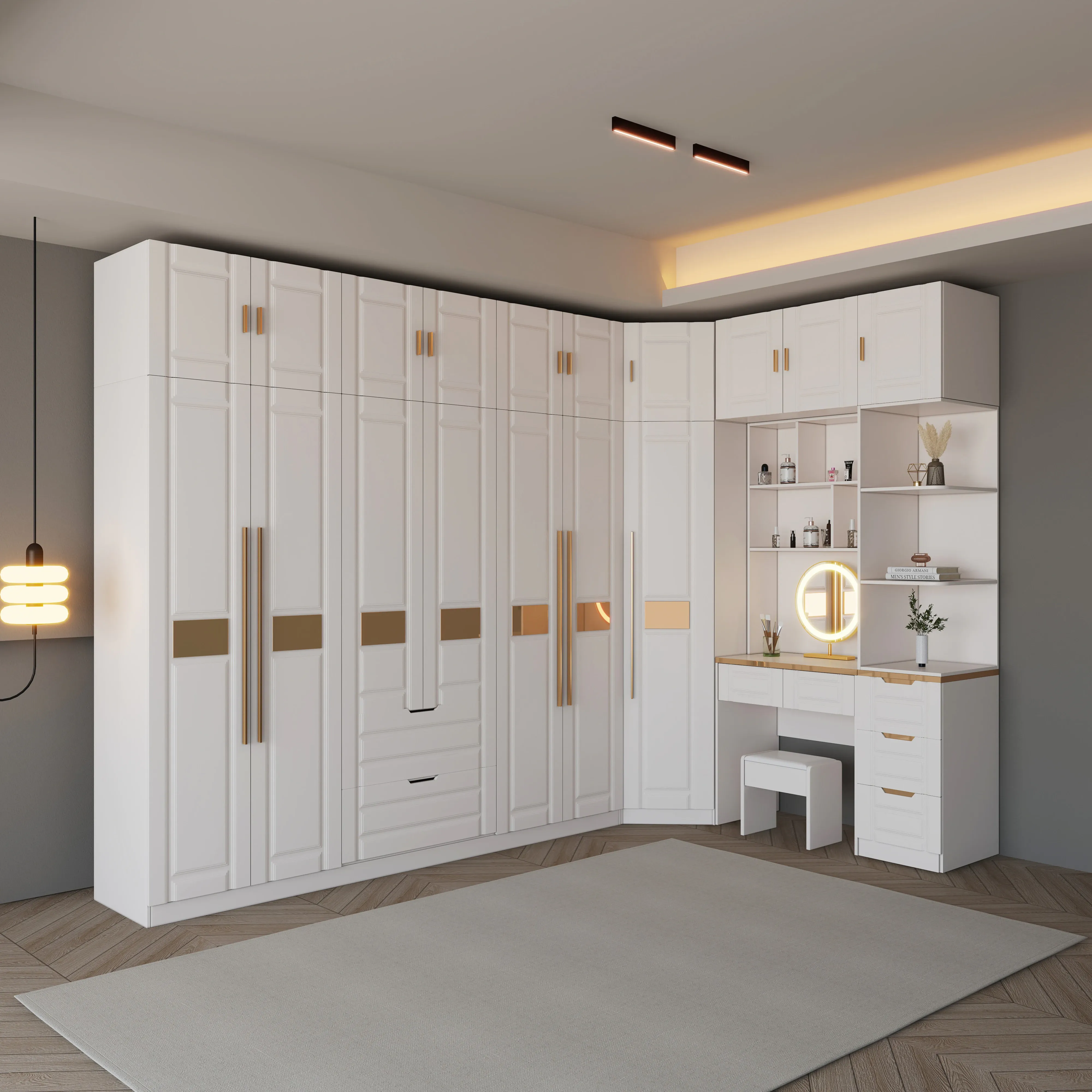 Tạo điểm nhấn cho tủ quần áo bằng cách sử dụng đèn LED và phụ kiện