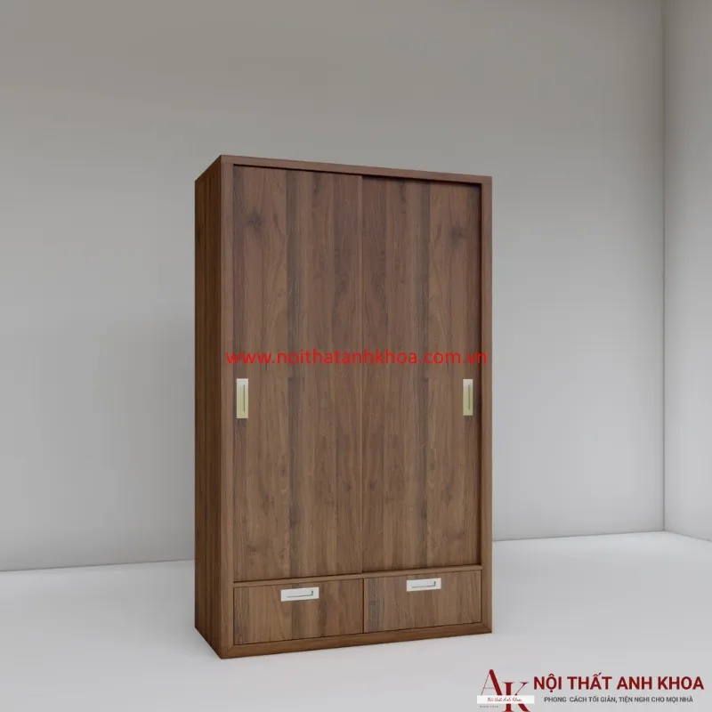 Tủ Quần Áo Cửa Lùa 2 Cánh Gỗ MDF Màu Óc Chó Giá Tốt