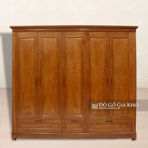 Tủ quần áo gỗ Đinh Hương Nam Phi 5 cánh: Toàn cảnh thiết kế tân cổ điển
