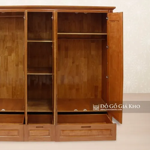 Hệ thống hộc tủ kéo và tay nắm cao cấp của tủ quần áo gỗ tự nhiên