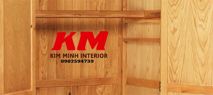 Cấu trúc tủ áo gỗ sồi 2 cánh với ngăn treo và kệ