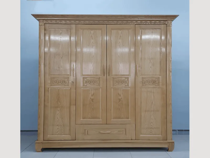 Tủ gỗ sồi Mỹ 4 cánh hiện đại