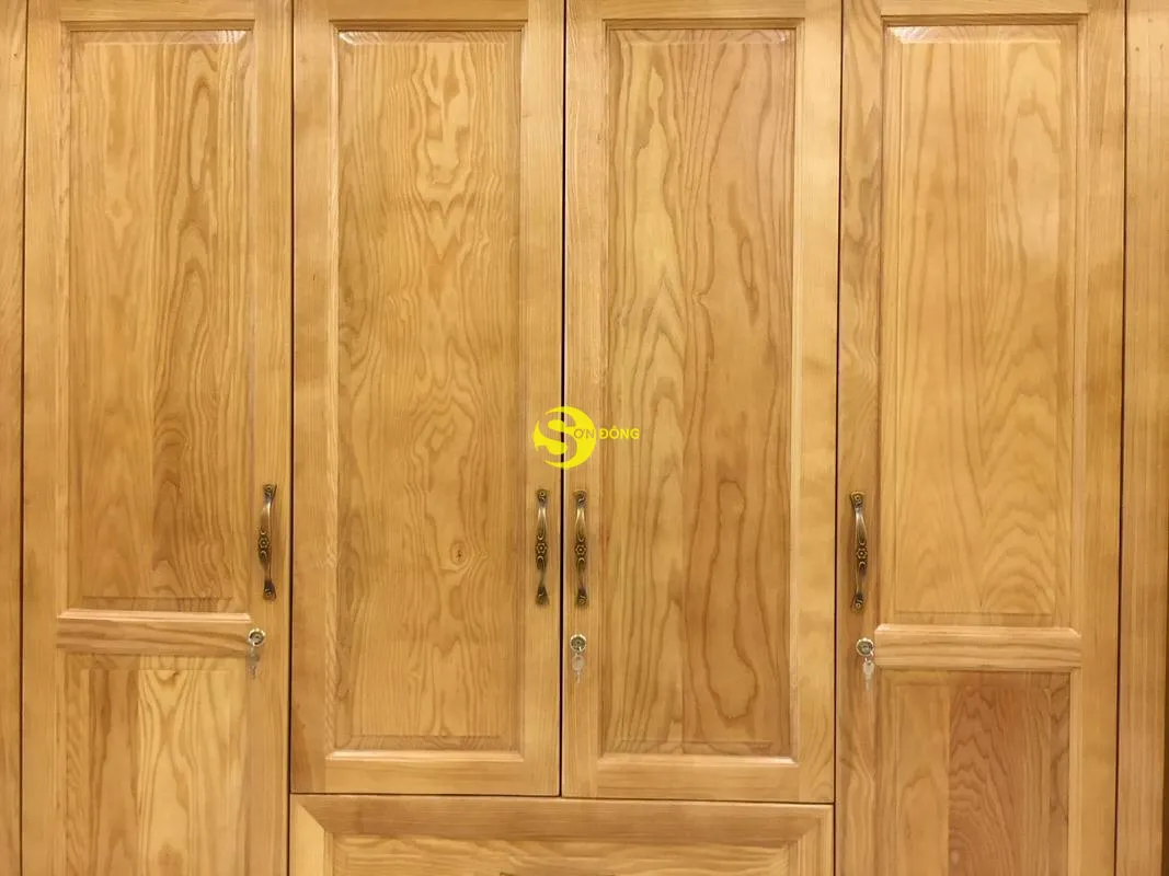 Tủ quần áo gỗ sồi 4 cánh với hộc kéo và ngăn xếp khoa học