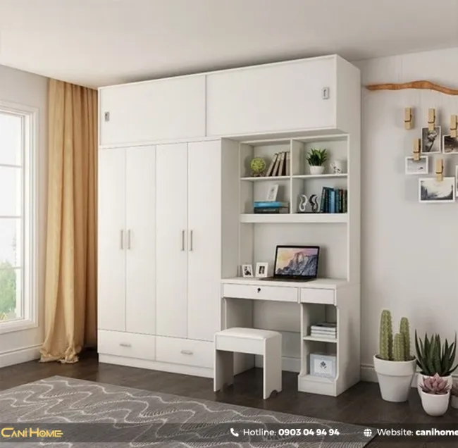 Tủ quần áo kèm bàn làm việc tiết kiệm không gian