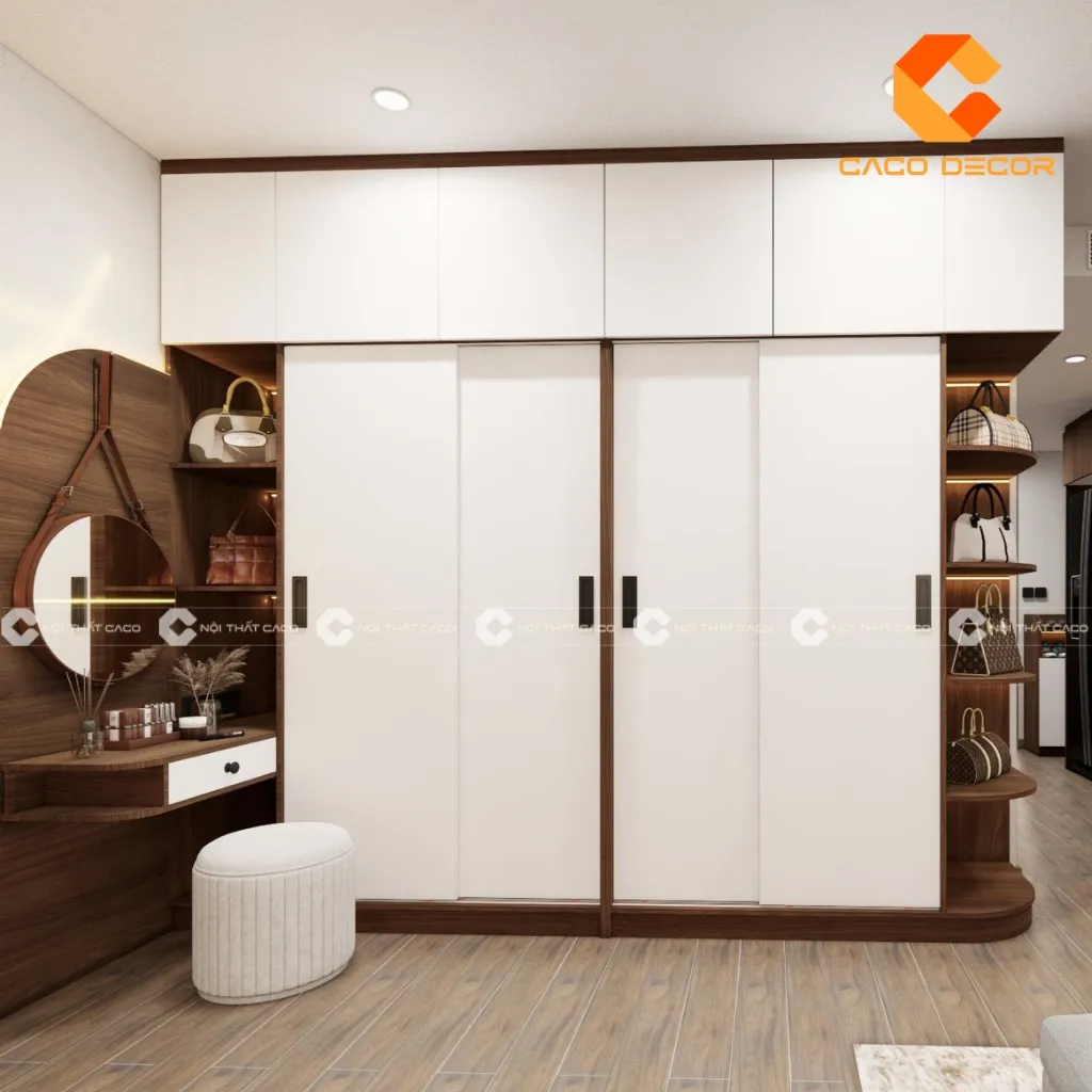 Bàn trang điểm kết hợp tủ quần áo giúp tối ưu không gian phòng ngủ