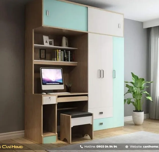 Tủ quần áo kết hợp bàn học và bàn làm việc
