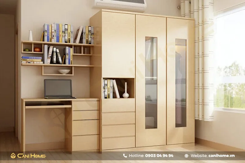 Thiết kế tủ quần áo liền bàn học tiện nghi