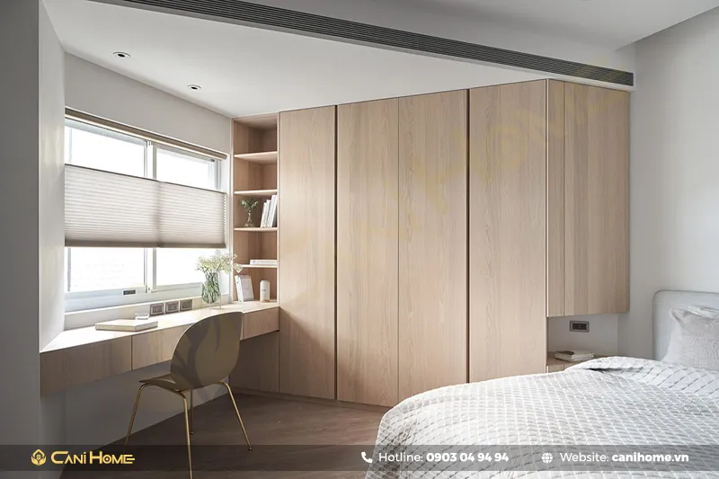 Tổng thể thiết kế tủ quần áo liền bàn làm việc