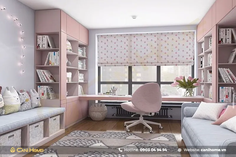 Tủ quần áo kết hợp bàn học cho bé với màu sắc sinh động