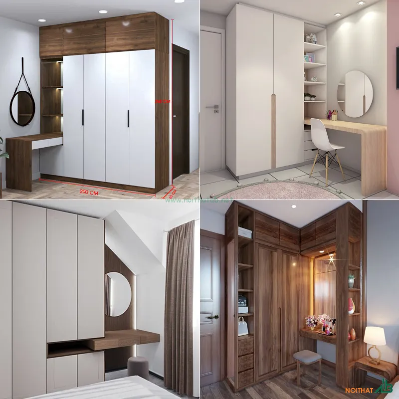 Mẫu tủ quần áo kết hợp bàn phấn đẹp