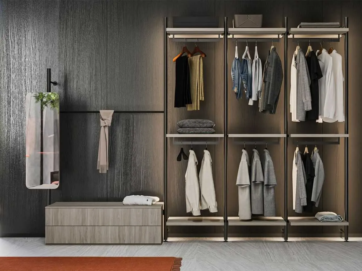 Kiểu tủ quần áo không cánh dạng treo với thiết kế tối giản và tinh tế