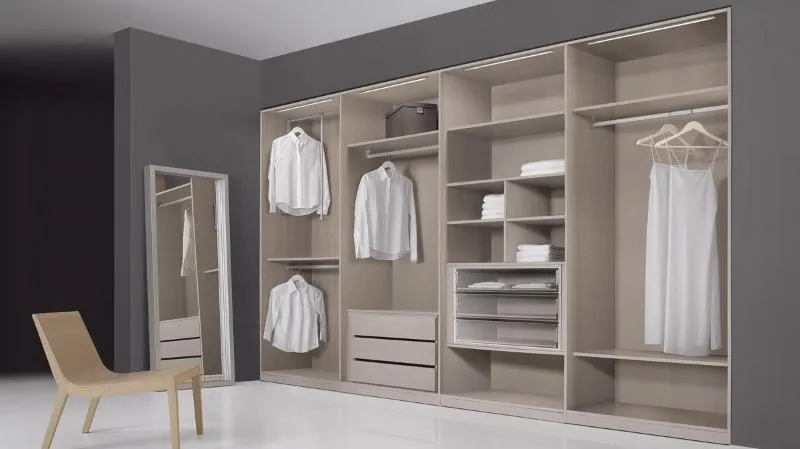 Mẫu tủ quần áo hiện đại không cánh thiết kế âm tường