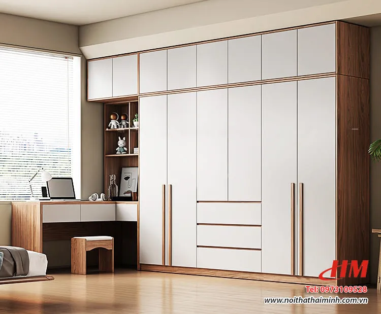 Tủ quần áo nhựa cao cấp kịch trần liền kệ bàn làm việc tiện dụng