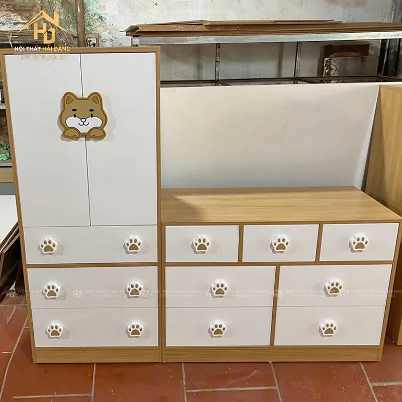 Tủ quần áo gỗ giá rẻ dành cho trẻ em với hình thú đáng yêu