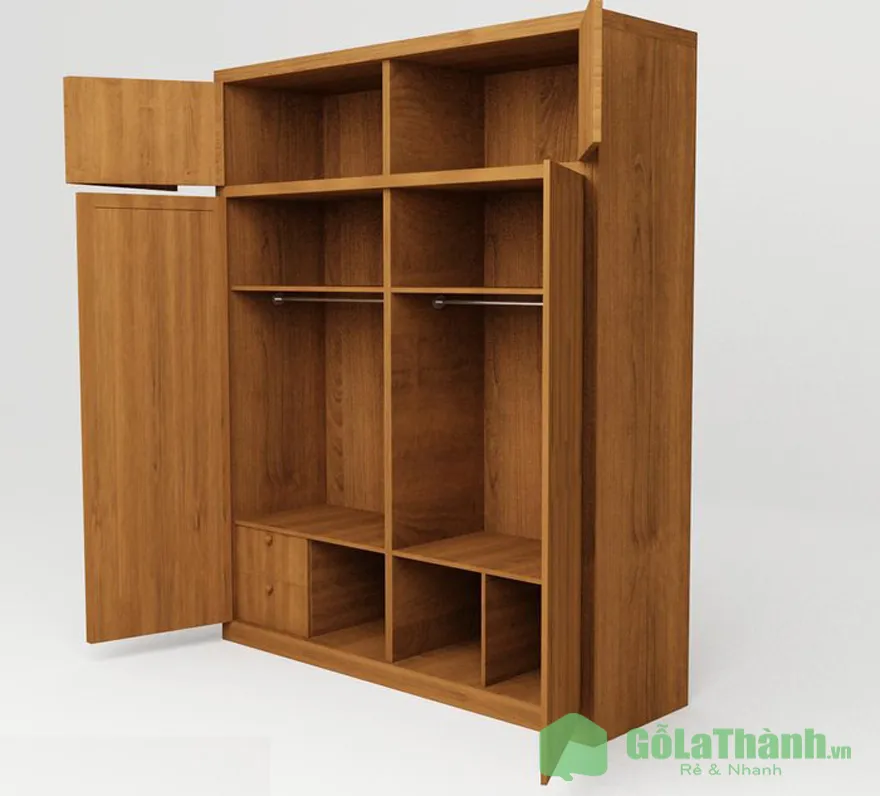 Tủ gỗ công nghiệp 2 cánh màu nâu óc chó, bề mặt vân gỗ tự nhiên