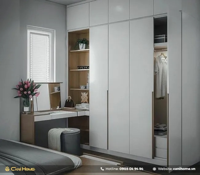 Mẫu tủ quần áo kết hợp bàn làm việc hiện đại
