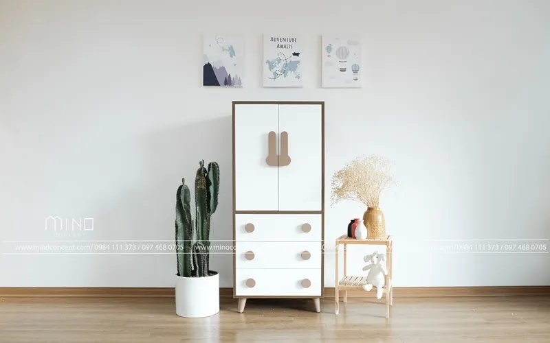Tủ quần áo trẻ em màu ghi xám hiện đại