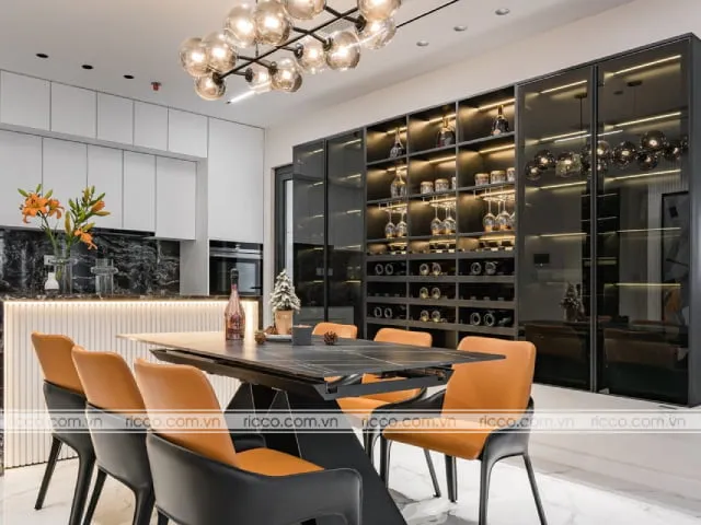 Mẫu tủ rượu cánh kính kết hợp đèn led vô cùng nghệ thuật