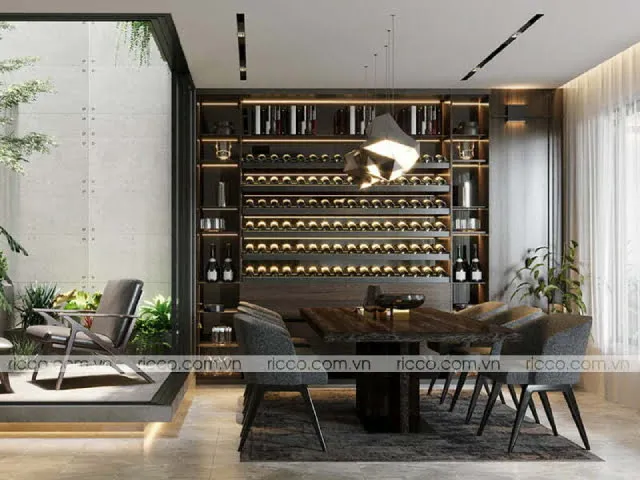 Hệ tủ rượu kết hợp với đèn led trang trí rất hiện đại