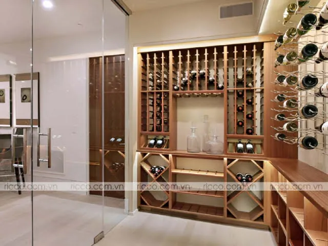 Không gian sang trọng, ngăn nắp hơn khi sử dụng hệ tủ rượu gỗ tự nhiên
