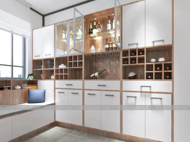 Tủ rượu sử dụng vật liệu kết hợp rất hiện đại