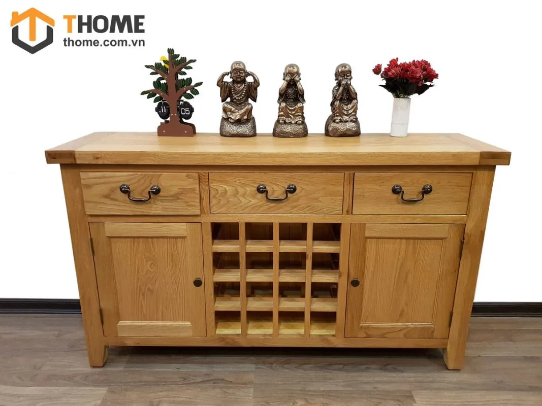 Tủ rượu gỗ sồi tự nhiên 3 hộc kéo 32 ô TR-05SM