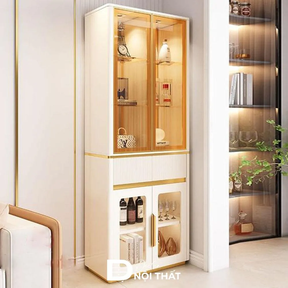 Mẫu tủ rượu góc phòng khách màu trắng tinh tế và thanh lịch