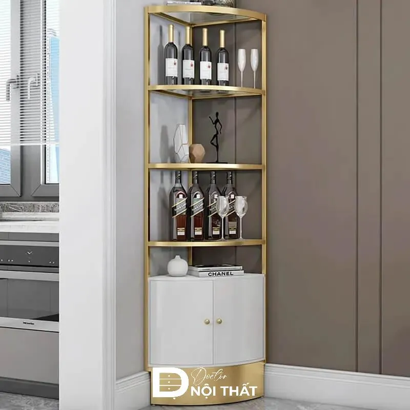 Mẫu tủ rượu góc với chất liệu nhôm hiện đại và đơn giản