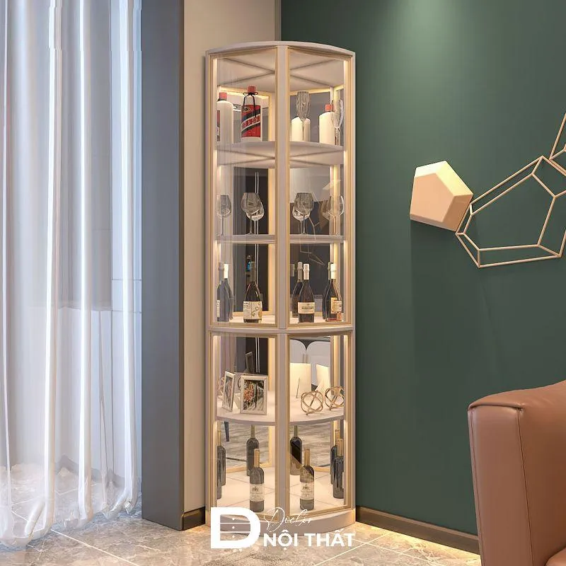 Mẫu tủ góc phòng khách đẹp chất liệu nhôm kính tối giản