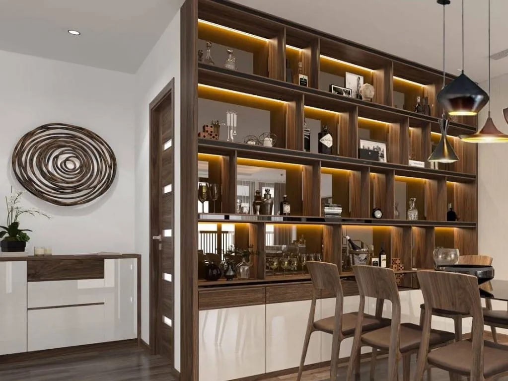 Tủ rượu gỗ óc chó kết hợp cánh acrylic