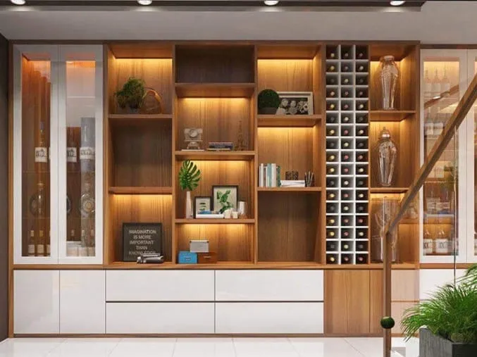 Tủ rượu với ánh sáng LED màu vàng ấm